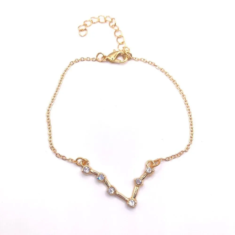 Gold Chain Zodiac Rhinestone Pisces Charm Bracelet